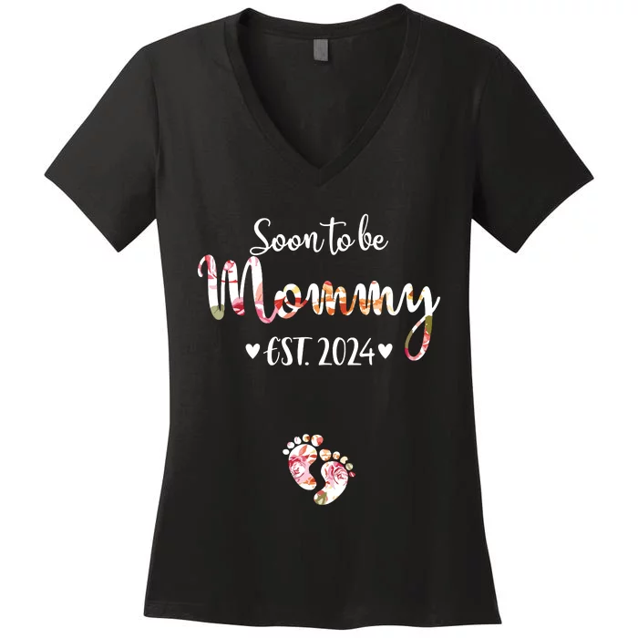 Soon To Be Mommy Est 2024 For Mom Pregnancy Announcement Women's V-Neck T-Shirt