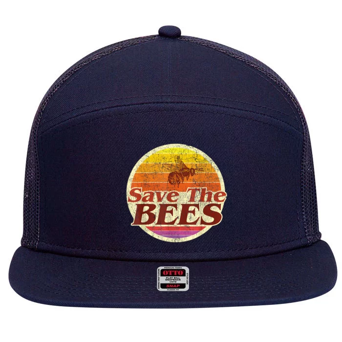 Save The Bees Funny Vintage Retro Distressed 7 Panel Mesh Trucker Snapback Hat