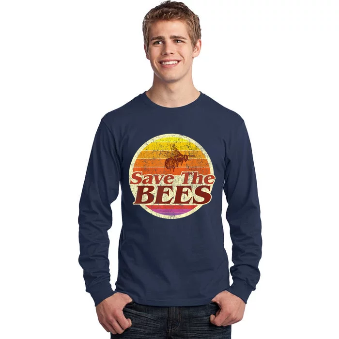 Save The Bees Funny Vintage Retro Distressed Tall Long Sleeve T-Shirt