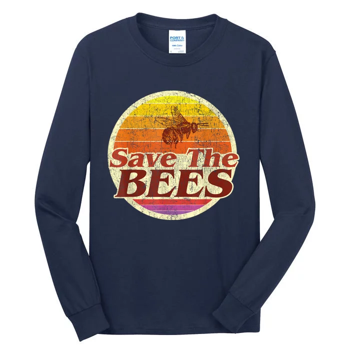 Save The Bees Funny Vintage Retro Distressed Tall Long Sleeve T-Shirt