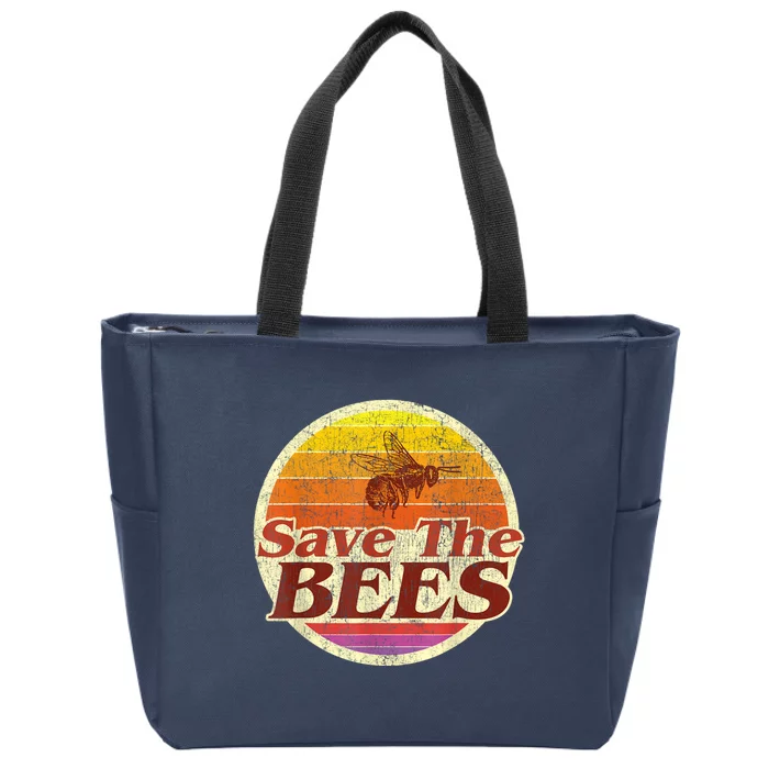 Save The Bees Funny Vintage Retro Distressed Zip Tote Bag