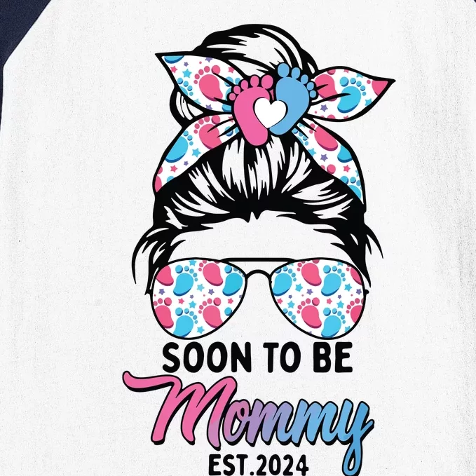 Soon To Be Mommy Est 2024 Messy Bun Pregnancy Announcement Baseball Sleeve Shirt