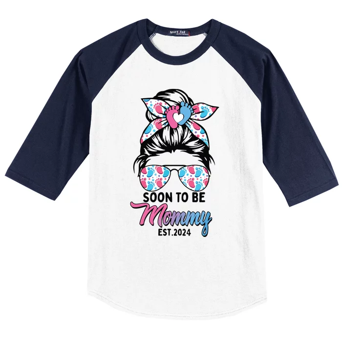 Soon To Be Mommy Est 2024 Messy Bun Pregnancy Announcement Baseball Sleeve Shirt