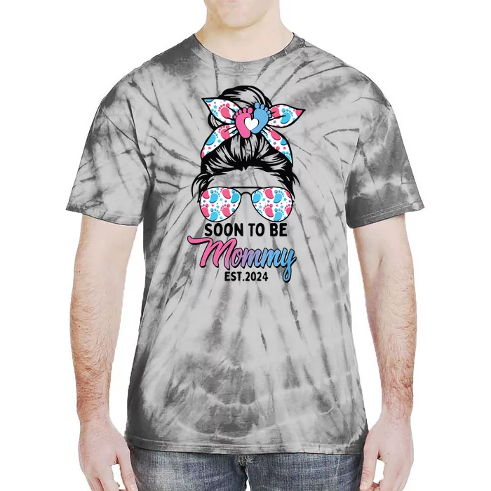 Soon To Be Mommy Est 2024 Messy Bun Pregnancy Announcement Tie-Dye T-Shirt