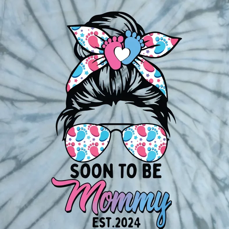 Soon To Be Mommy Est 2024 Messy Bun Pregnancy Announcement Tie-Dye T-Shirt