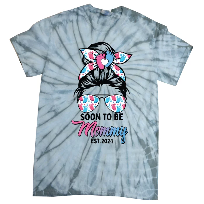 Soon To Be Mommy Est 2024 Messy Bun Pregnancy Announcement Tie-Dye T-Shirt