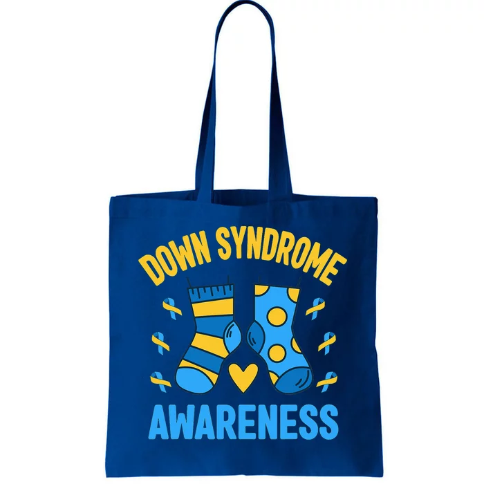 Socks T21 Blue Yellow Ribbon Down Syndrome Awareness Tote Bag