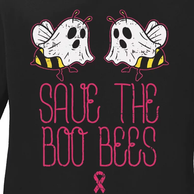 Save The Boobees Boo Bees Breast Cancer Halloween Women Ladies Long Sleeve Shirt