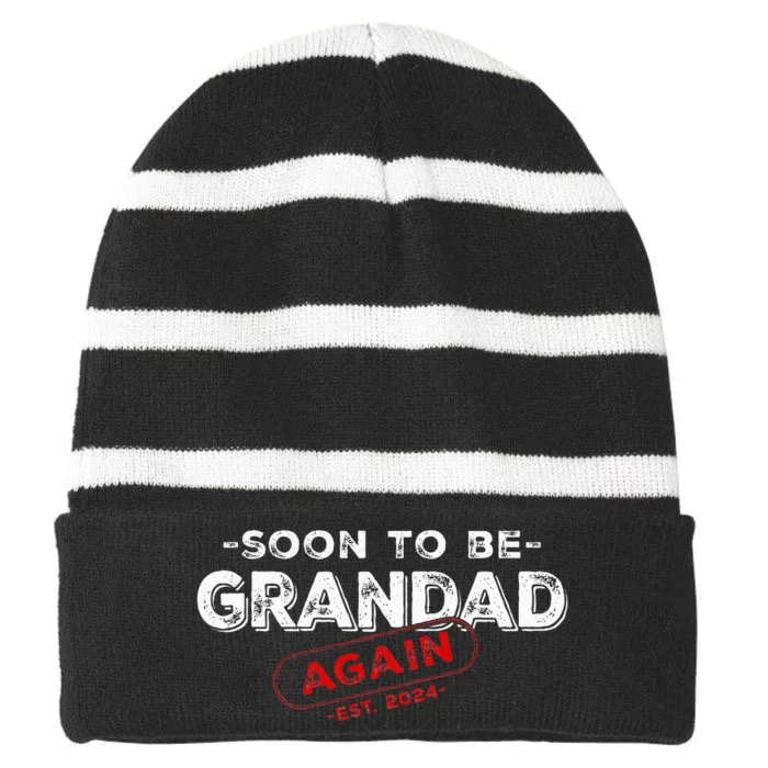 Soon To be Grandad Again est. 2024 Promoted to Grandpa Papa Striped Beanie with Solid Band