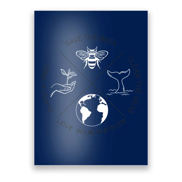 Save The Bees Plant More Trees Clean The Seas Earth Day Poster