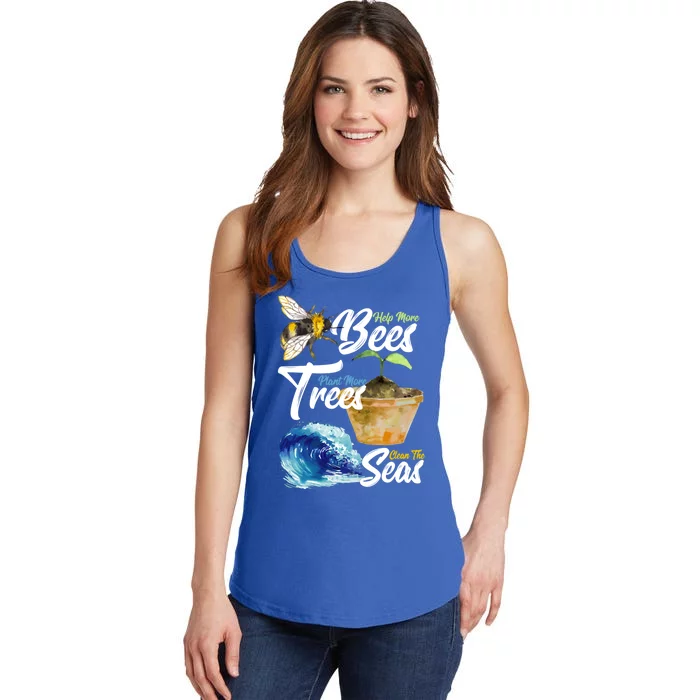 Save The Bees Earth Day Activist Trees Seas Lovers Gift Ladies Essential Tank