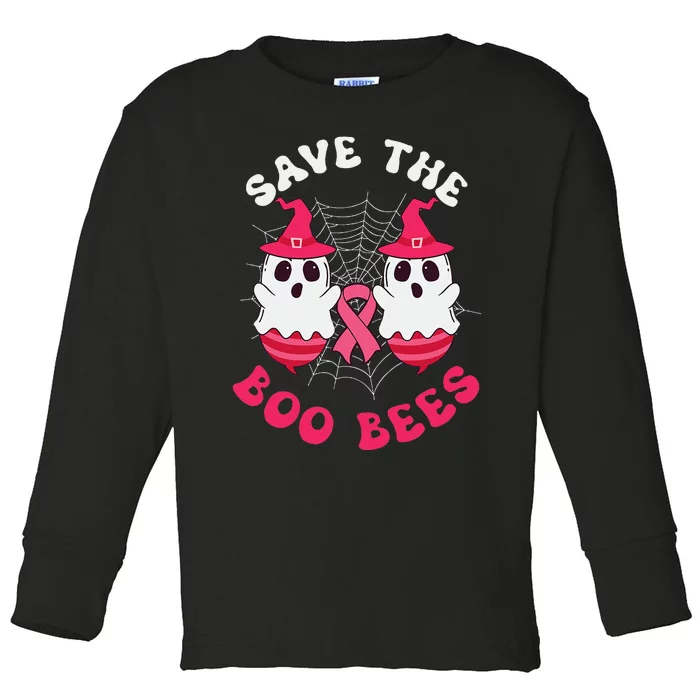 Save The Boo Bees Funny Halloween Breast Cancer Awareness Toddler Long Sleeve Shirt