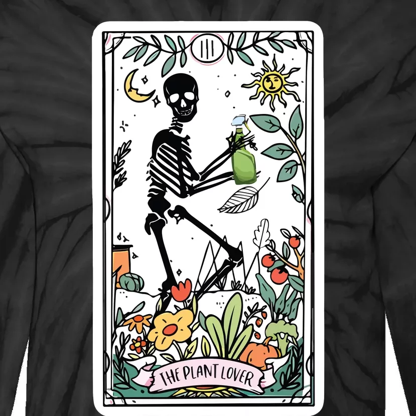 Skeleton Tarot Card Plant Mom Tie-Dye Long Sleeve Shirt