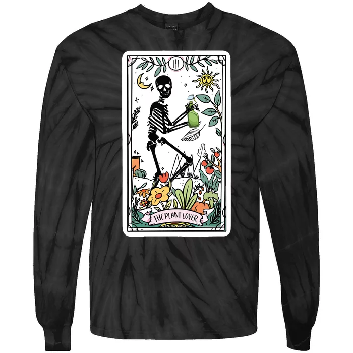 Skeleton Tarot Card Plant Mom Tie-Dye Long Sleeve Shirt