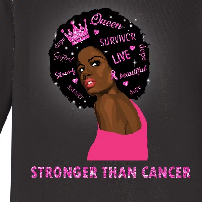 Stronger Than Cancer African American Woman Baby Long Sleeve Bodysuit