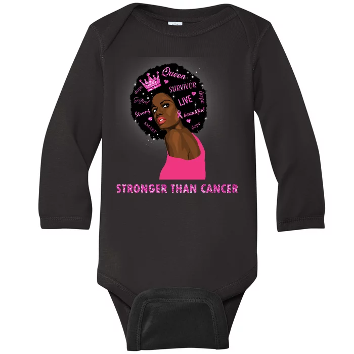 Stronger Than Cancer African American Woman Baby Long Sleeve Bodysuit