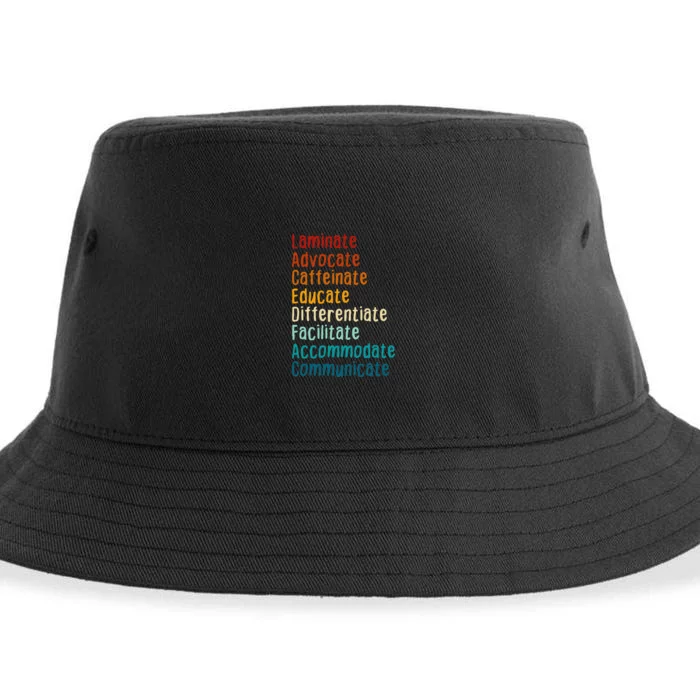 Sped Teacher Caffeinate Advocate Laminate Educate Teacher Sustainable Bucket Hat