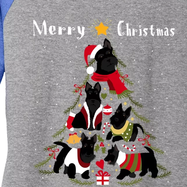 Scottish Terrier Christmas Tree Xmas Dog Lover Gift Women's Tri-Blend 3/4-Sleeve Raglan Shirt