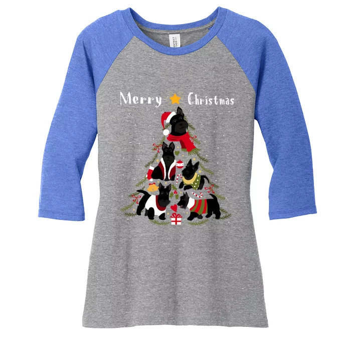 Scottish Terrier Christmas Tree Xmas Dog Lover Gift Women's Tri-Blend 3/4-Sleeve Raglan Shirt