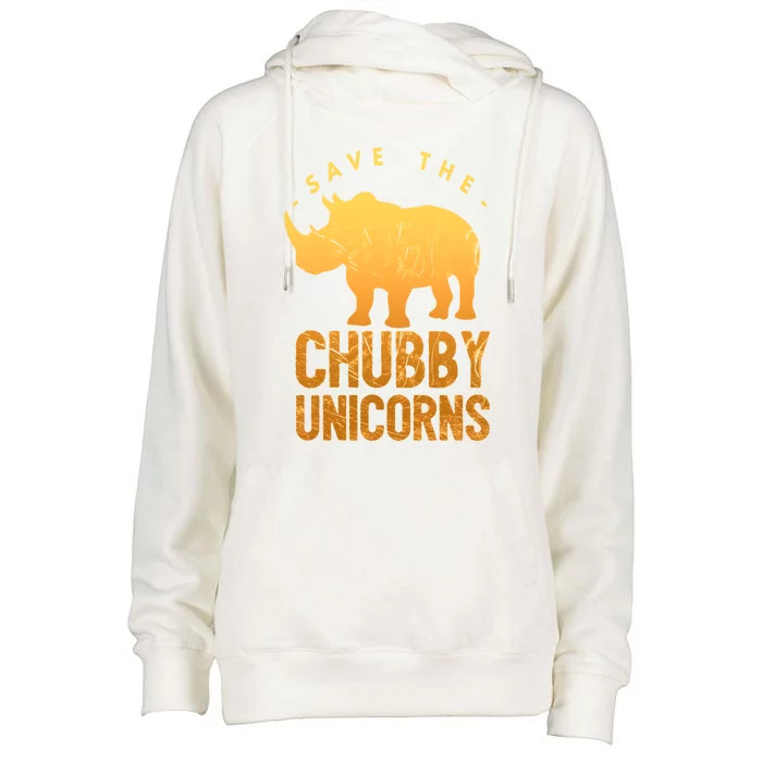 Save The Chubby Unicorns Funny Rhino Animal Rights Gift Womens Funnel Neck Pullover Hood