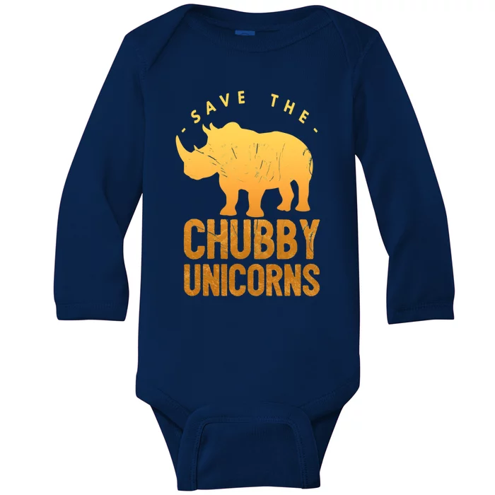 Save The Chubby Unicorns Funny Rhino Animal Rights Gift Baby Long Sleeve Bodysuit