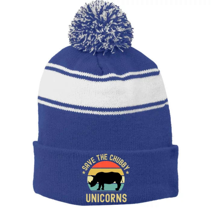 Save The Chubby Unicorns Funny Rhino Meaningful Gift Stripe Pom Pom Beanie