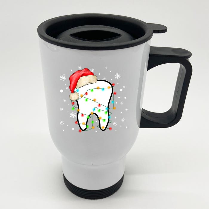 Santa Teeth Christmas Funny Dental Dentist Hygienist Xmas Great Gift Front & Back Stainless Steel Travel Mug