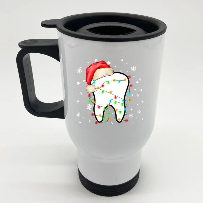 Santa Teeth Christmas Funny Dental Dentist Hygienist Xmas Great Gift Front & Back Stainless Steel Travel Mug