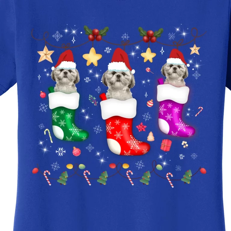 Shih Tzu Christmas Lights Gift Funny Xmas Dog Lover Mom Gift Women's T-Shirt