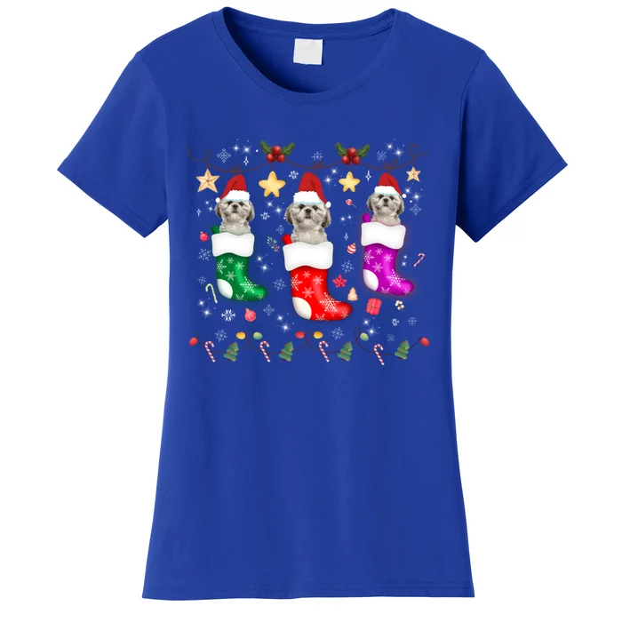 Shih Tzu Christmas Lights Gift Funny Xmas Dog Lover Mom Gift Women's T-Shirt