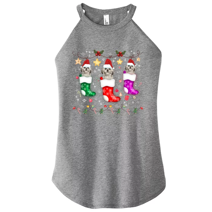 Shih Tzu Christmas Lights Gift Funny Xmas Dog Lover Mom Gift Women’s Perfect Tri Rocker Tank