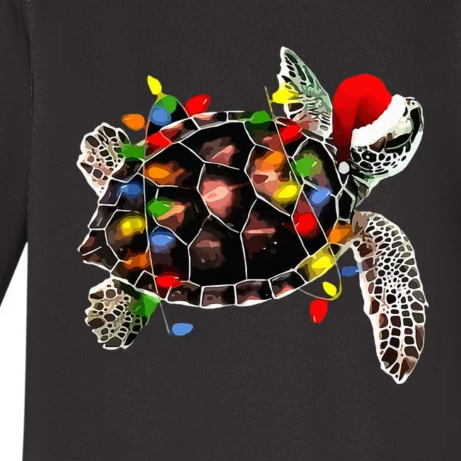 Sea Turtle Christmas Lights Funny Santa Hat Merry Christmas Baby Long Sleeve Bodysuit