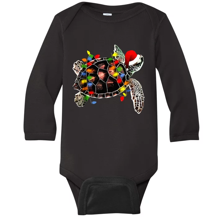 Sea Turtle Christmas Lights Funny Santa Hat Merry Christmas Baby Long Sleeve Bodysuit