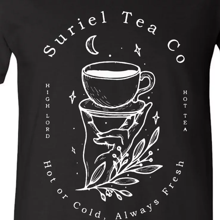 Suriel Tea Co Spill The Tea Mystical Book Flowers Librarian V-Neck T-Shirt