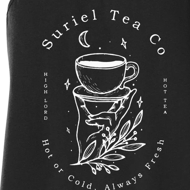 Suriel Tea Co Spill The Tea Mystical Book Flowers Librarian Women's Racerback Tank