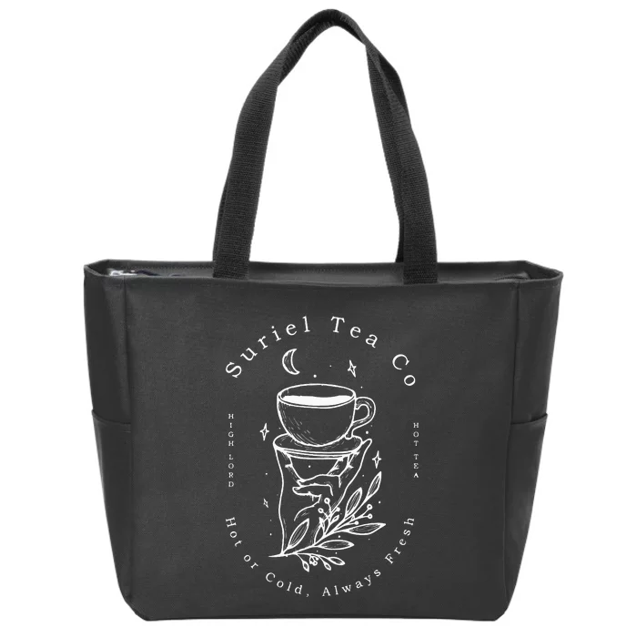 Suriel Tea Co Spill The Tea Mystical Book Flowers Librarian Zip Tote Bag