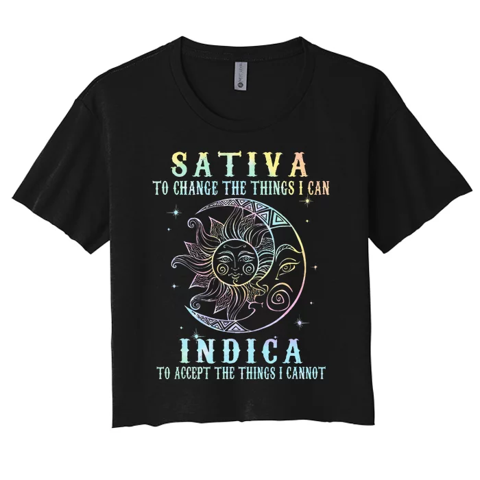 Sativa To Change The Things I Can Indica Cannabis W Tie Dye Women's Crop Top Tee