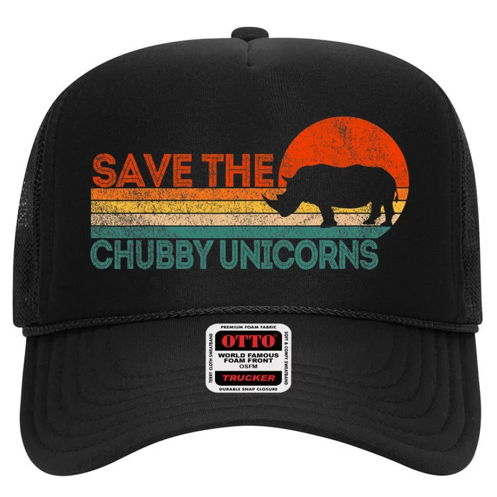 Save The Chubby Unicorns Funny Rhino Chubby Unicorn High Crown Mesh Trucker Hat