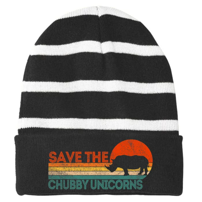 Save The Chubby Unicorns Funny Rhino Chubby Unicorn Striped Beanie with Solid Band