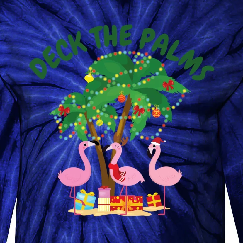 Santa Tropical Christmas Florida Flamingo Deck The Palms Christmas In July Tie-Dye Long Sleeve Shirt