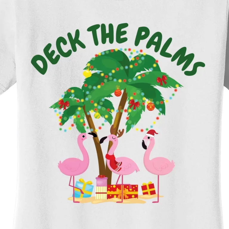 Santa Tropical Christmas Florida Flamingo Deck The Palms Christmas In July Women's T-Shirt