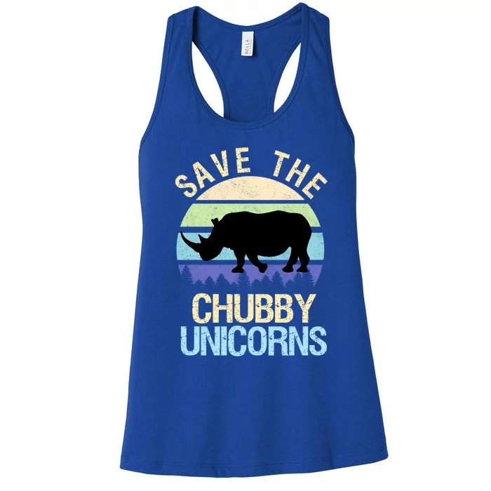 Save The Chubby Unicorns Vintage Funny Rhino Gift Women's Racerback Tank