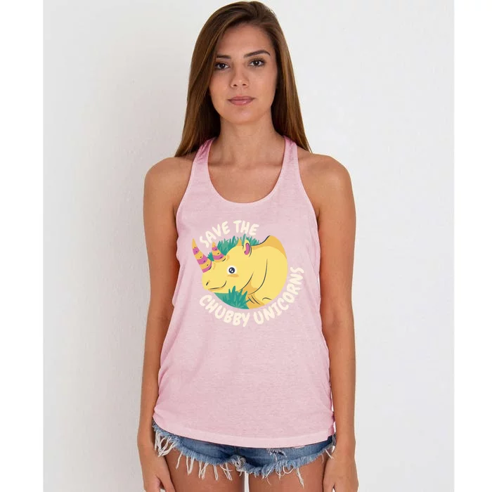 Save The Chubby Unicorns Happy Rhinoceros Cool Rhino Gift Women's Knotted Racerback Tank