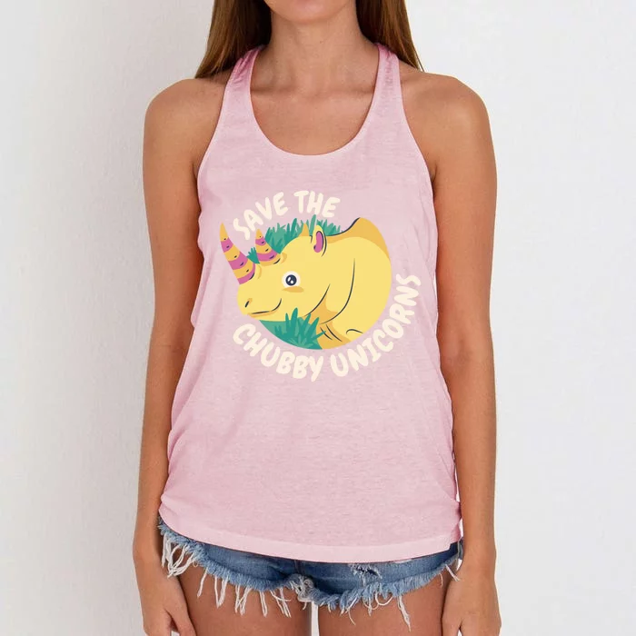 Save The Chubby Unicorns Happy Rhinoceros Cool Rhino Gift Women's Knotted Racerback Tank