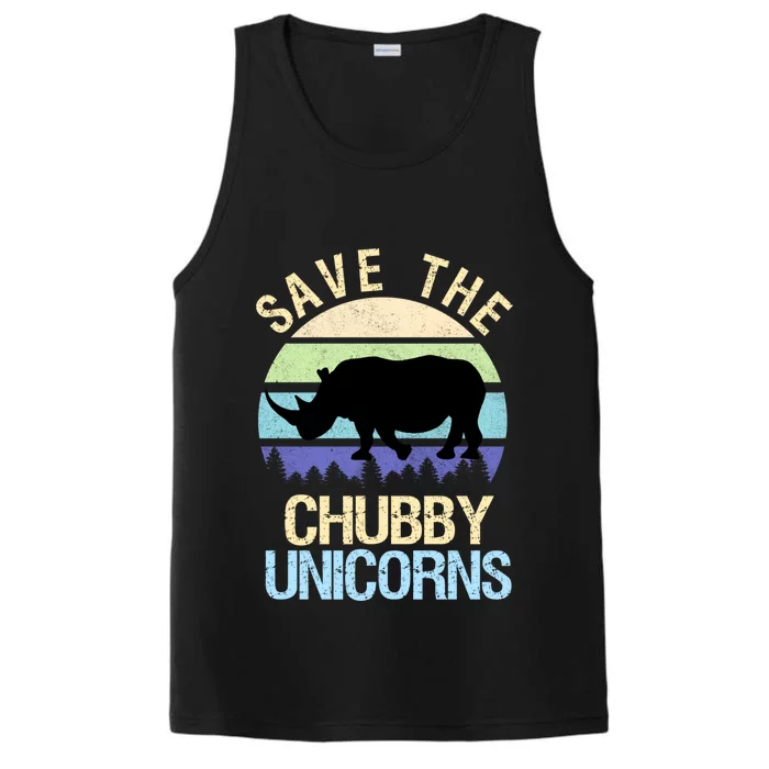 Save The Chubby Unicorns Retro Style Rhino Gift Performance Tank