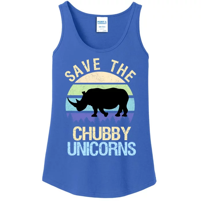 Save The Chubby Unicorns Retro Style Rhino Gift Ladies Essential Tank