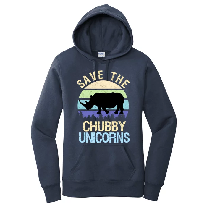 Save The Chubby Unicorns Retro Style Rhino Gift Women's Pullover Hoodie