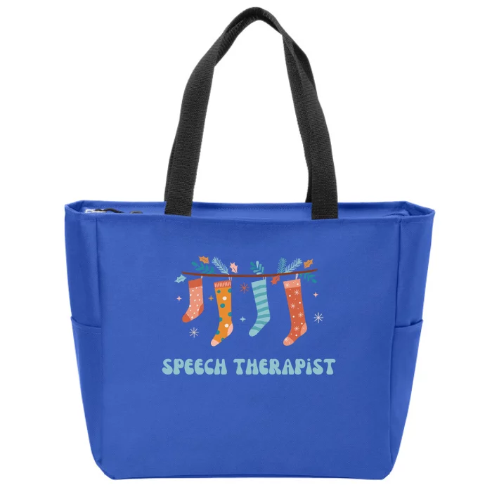 Speech Therapist Cute Christmas Holidays Xmas Boho Groovy Gift Zip Tote Bag