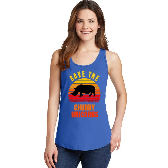 Save The Chubby Unicorns Retro Style Rhino Gift Ladies Essential Tank