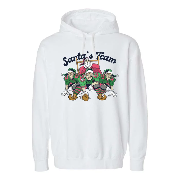 Santas Team Christmas Football Elf Team Garment-Dyed Fleece Hoodie